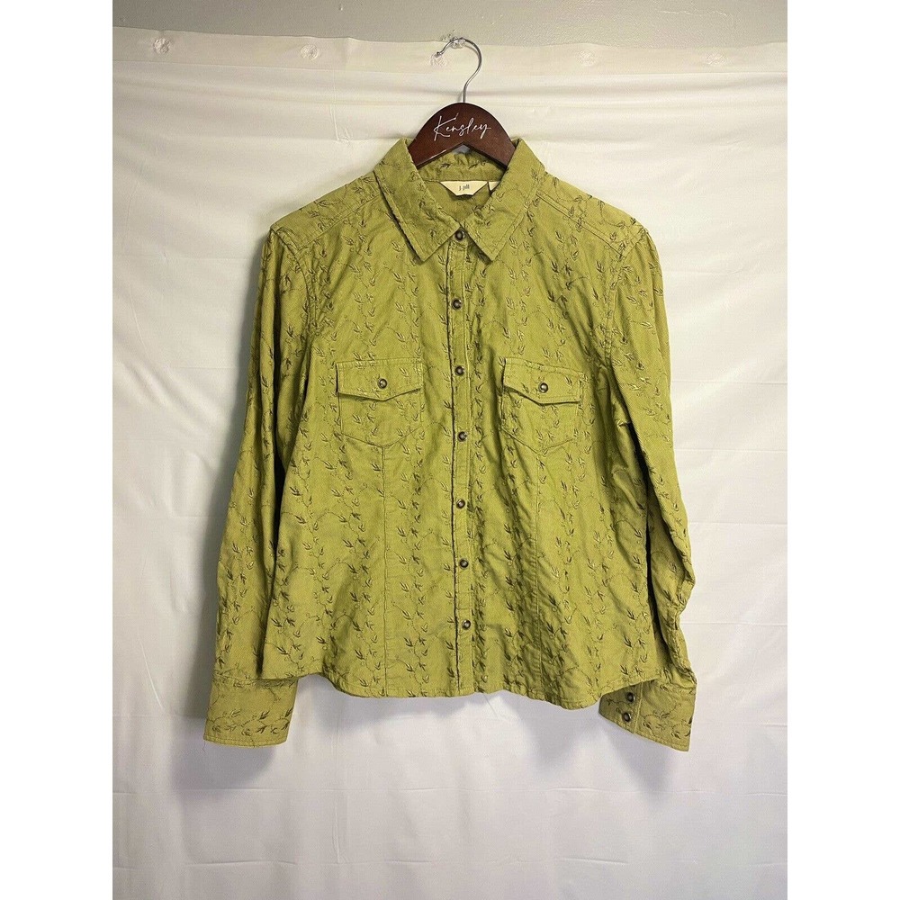 J. Jill Womens Snap Up Corduroy Floral Embroidered Jacket Collared Size Medium